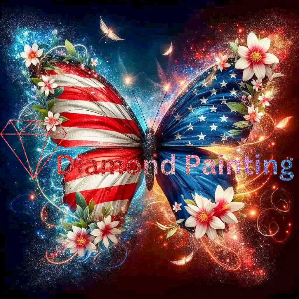 American Flag Butterfly Diamond Art