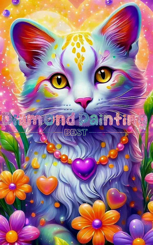 Cat Floral Diamond Bead Art