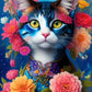 Elegant Floral Kitten Diamond Art
