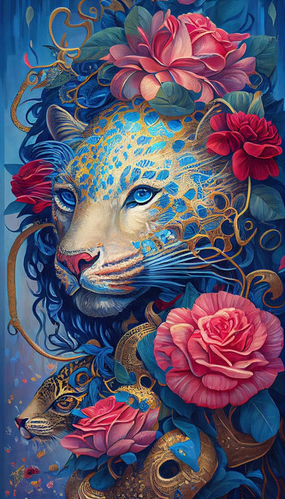 Fantasy Floral Leopards Diamond Art