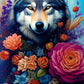Floral Wolf Diamond Painting Kit