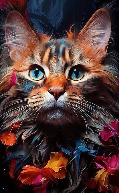 Flowery Kitten Diamond Art