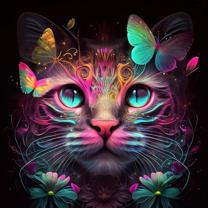 Glowing Flower Cat Diamond Painting