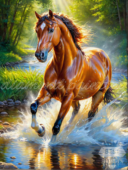 Horse Running In Water Diamond Dot Art