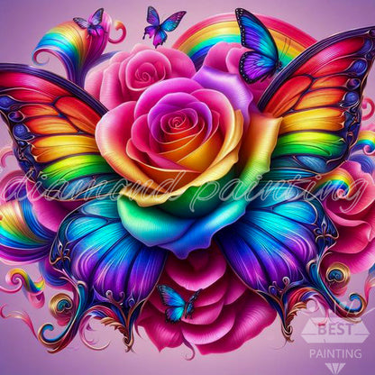 Rainbow Roses Butterflies Diamond Bead Art