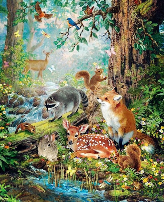 5D Beautiful Forest Land With Animals Diamond Art