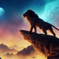 5D Diamond Art Of Lion King In Moonlight On Rock