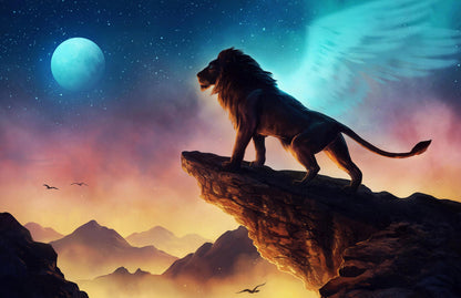 5D Diamond Art Of Lion King In Moonlight On Rock