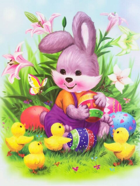 5D Diamond Painting Of Easter Bunny With Chick
