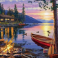 5D Diamond Painting Of Sunset Lake With Light Boat