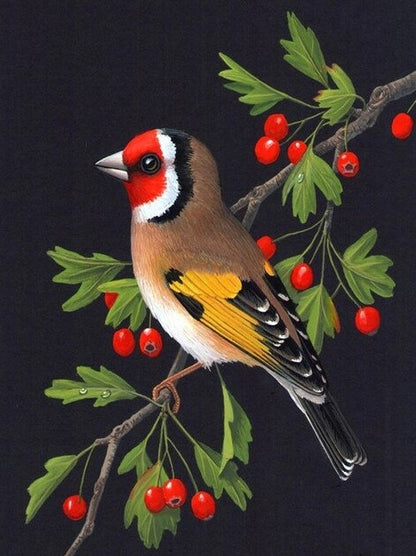 Bird On Berry Branch Diamond Bead Art