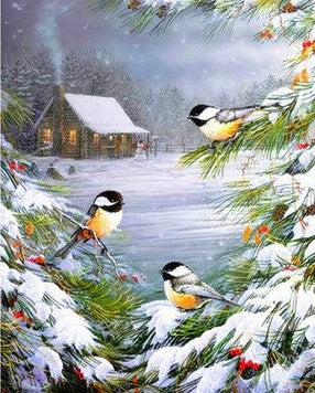 Christmas Scenes Love Birds Diamond Bead Art