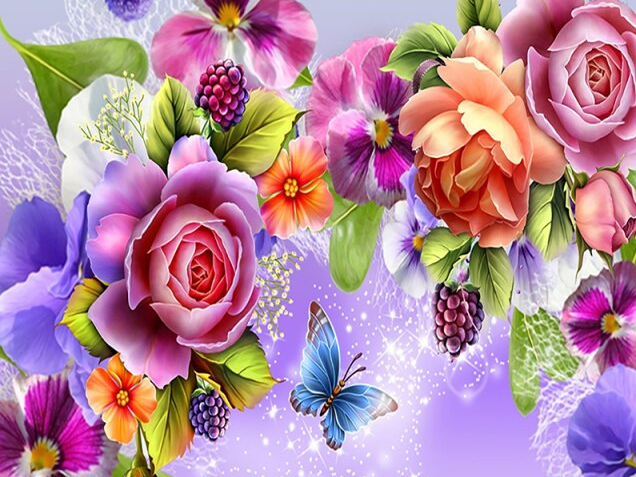 Colorful Fruit Flowers With Butterfly Diamond Painting