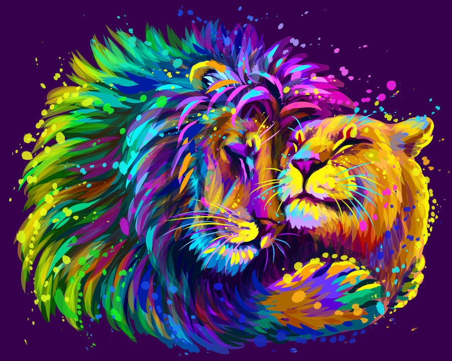 Colorful Splashes Lion Couple Best Diamond Bead Art