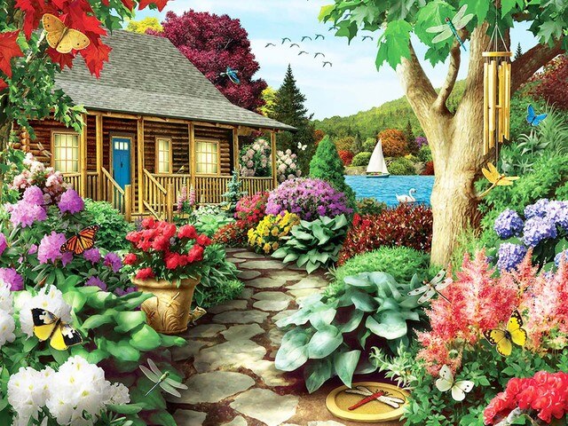 Cottage With Garden Bead Painting Kit