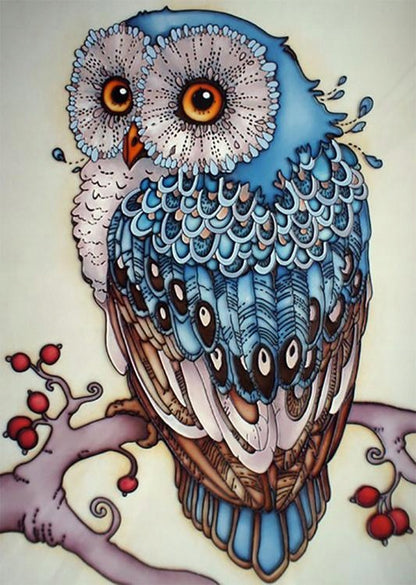 Diamond Art Of Owl Sitting On Berry Branch