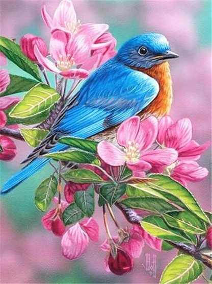 Diamond Painting Of Beautiful Bird On Flower Branch