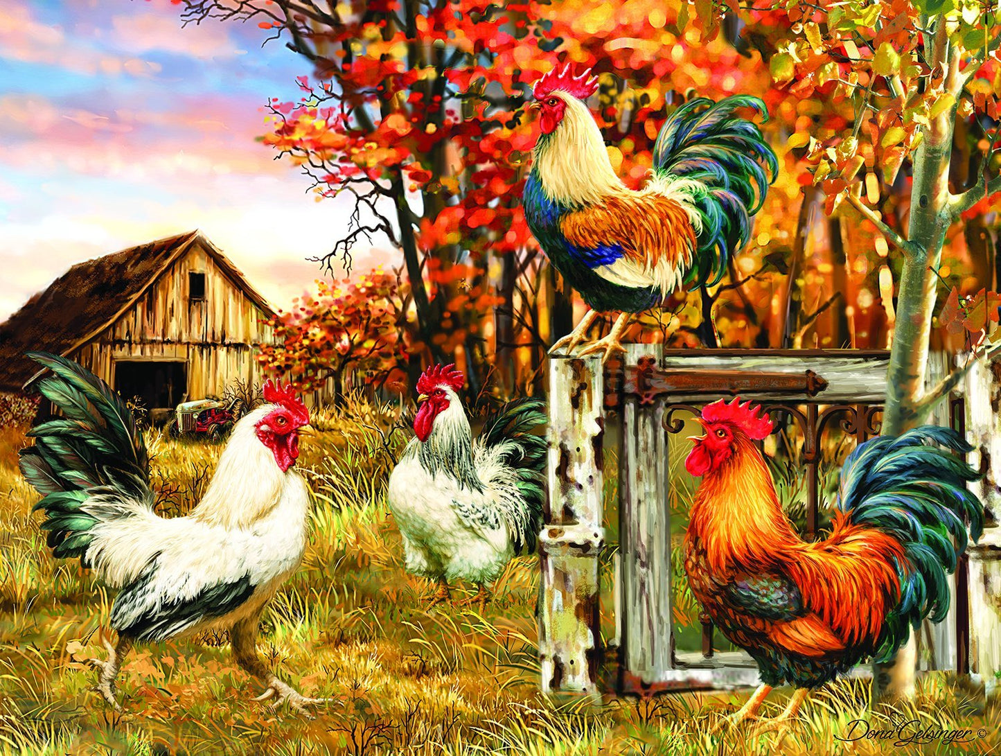 Diamond Painting Of Farm Roosters