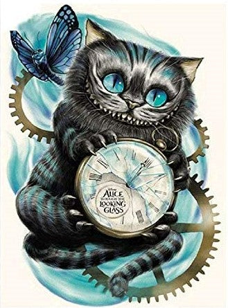 Diamond Painting Of Wonderland Clock Cat