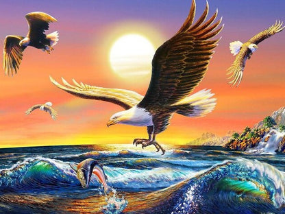 Eagles In Sunset View 5D Diamond Bead Art