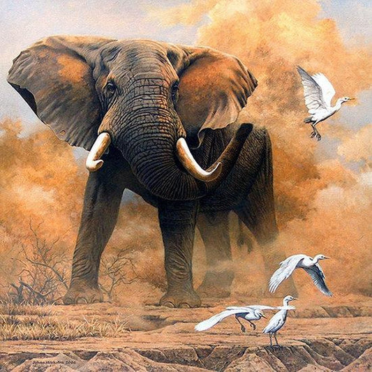 Elephant And Birds-5D Diamond Bead Art