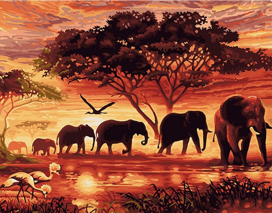 Elephant Fantasy In The Sunset 5D Diamond Painting