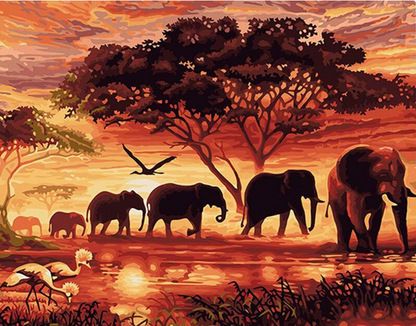 Elephant Fantasy In The Sunset 5D Diamond Painting