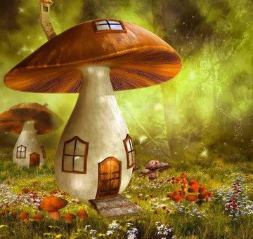 Fantasy Mushroom House Diamond Bead Art