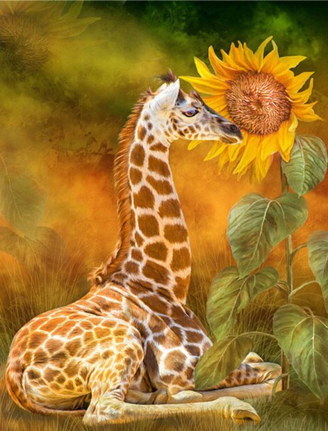 Giraffe And Sunflower Diamond Painting Art