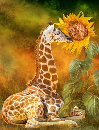 Giraffe And Sunflower Diamond Painting Art