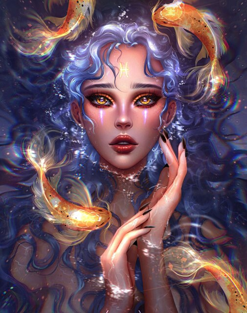 Goddess Of The Pisces Zodiac Diamond Bead Art