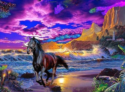 Graceful Horse On Beach Best Diamond Bead Art