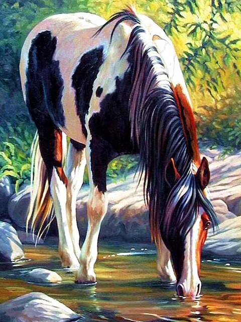 Horse Drinking In River 5D Diamond Bead Art