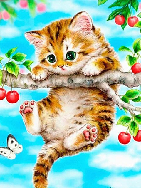 Kitten On Berry Branch Diamond Bead Art Kits