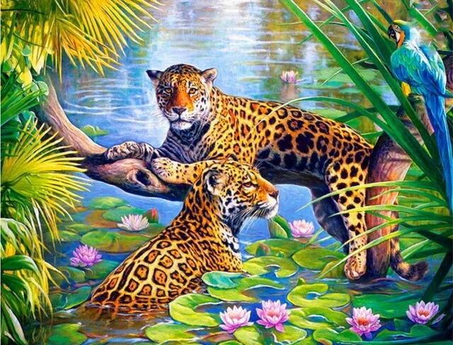 Leopards In Pond Best Diamond Bead Art 