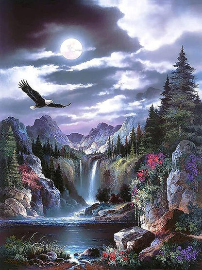 Moonlight Over Waterfall Diamond Bead Art