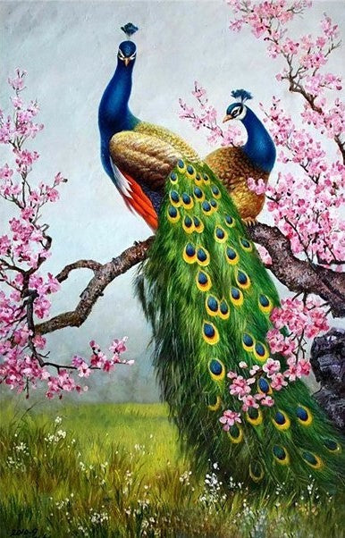 Peacocks On Cherry Blossom Branch Bead Painting Kit