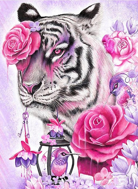 Pink Floral Tiger With Birds Best Bead Art Kits