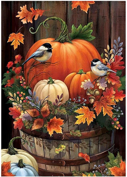 Pumpkin And Beautiful Birds Diamond Art