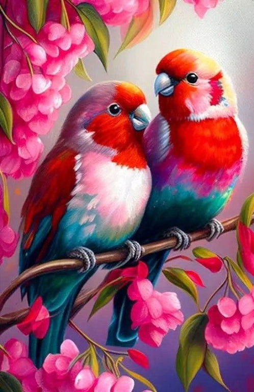 Red Birds Couple Diamond Bead Art