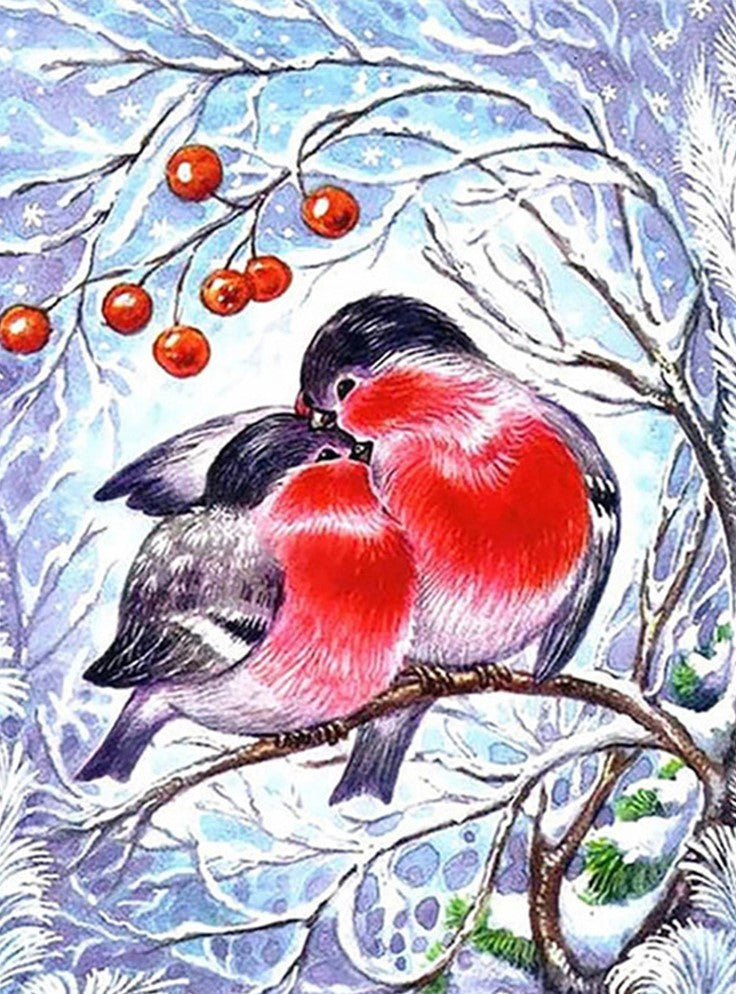 Red Snowy Birds On Cherry Tree Diamond Painting
