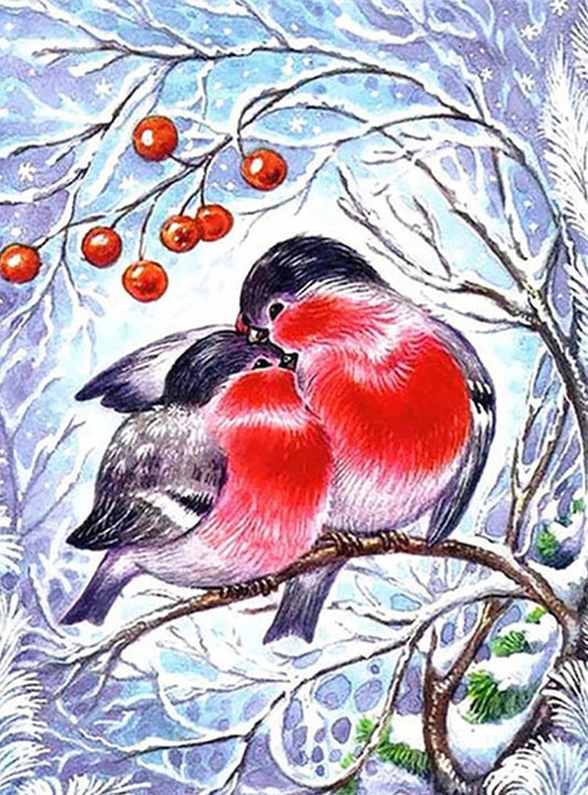 Red Snowy Birds On Cherry Tree Diamond Painting