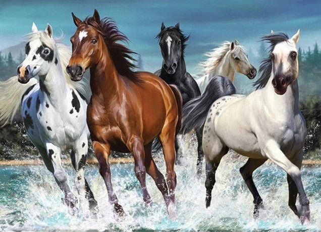 Running Horses In Water Best Diamond Bead Art