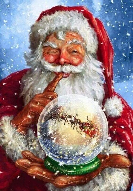 Santa With Snow Globe Diamond Bead Art