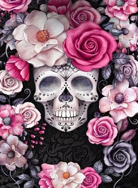Skull In Roses 5D Diamond Bead Art 