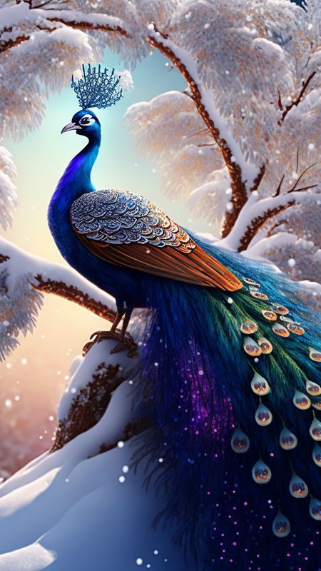 Snowy Peacock Diamond Bead Art