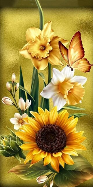 Sunflower Golden Butterfly Diamond Painting Art
