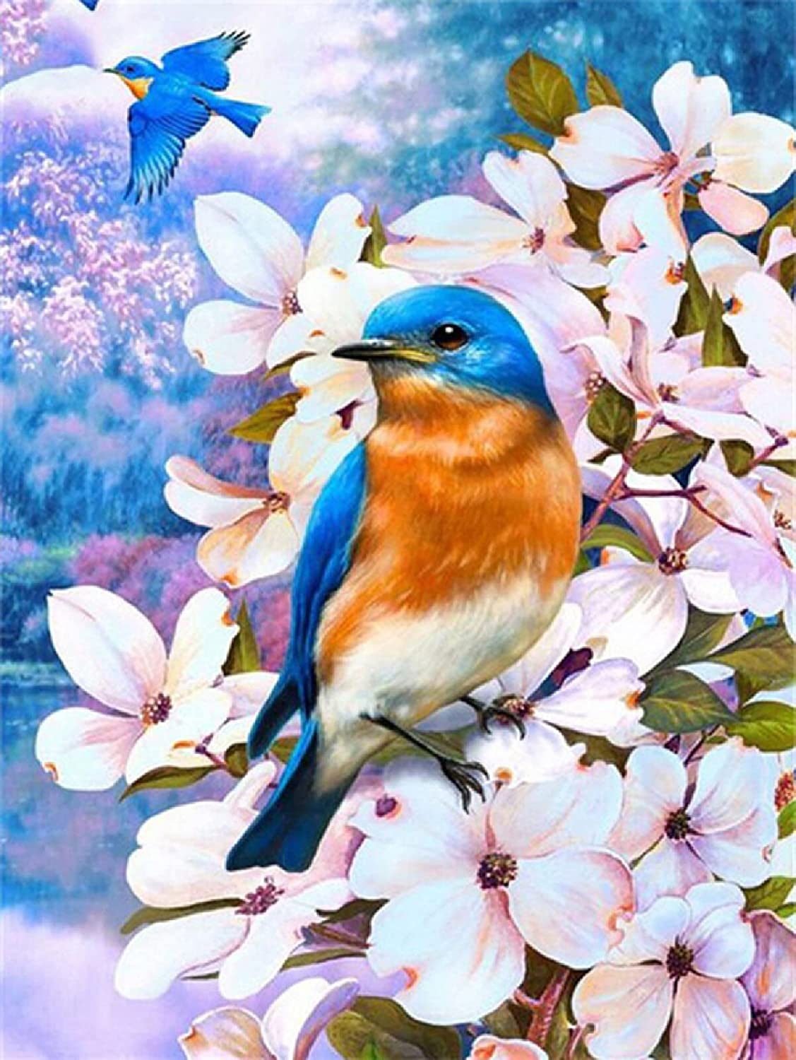 The Blue Bird On Beautiful Flowers Diamond Painting