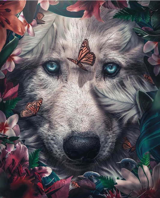 The Floral Wolves And Birds Diamond Painting Art