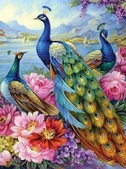 Three Peacocks In Flowers Bead Art Kits